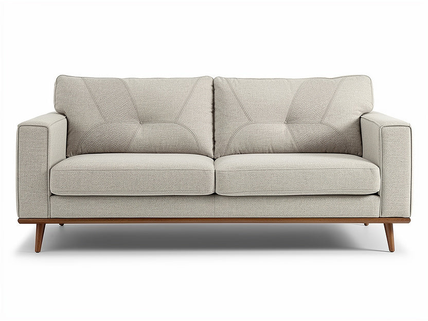 **Tytuł techniczny w języku polskim: Elegancka sofa dwuosobowa z szarym obiciem i drewnianymi nogami**